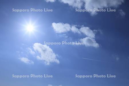 太陽と飛行機雲