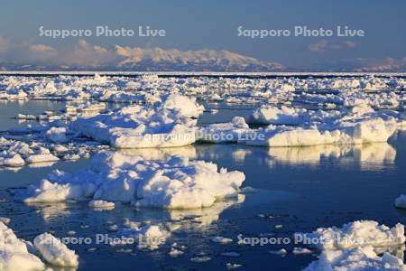 野付半島から朝の流氷と知床連峰