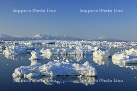 野付半島からの流氷と知床連峰