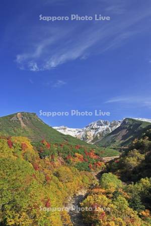 十勝岳温泉の紅葉と上ホロカメットク山