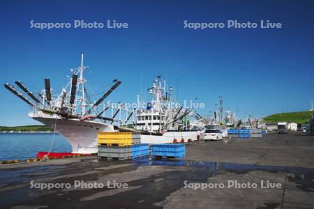 花咲漁港とサンマ漁船