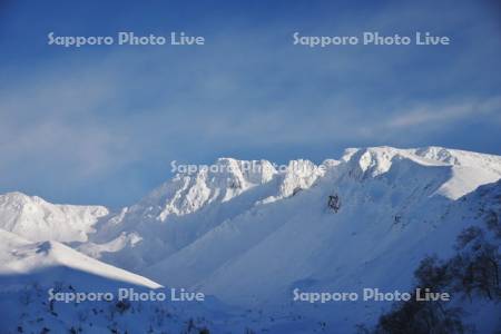 十勝岳温泉の冬と上ホロカメットク山