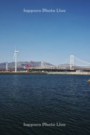 白鳥大橋と風力発電