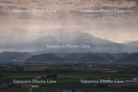 十勝岳連峰と朝の斜光