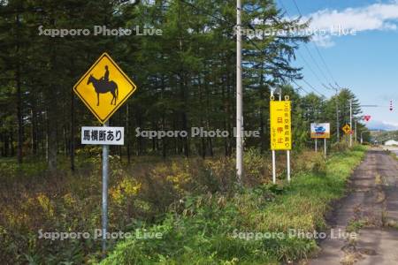 戦車横断と馬横断の注意標識