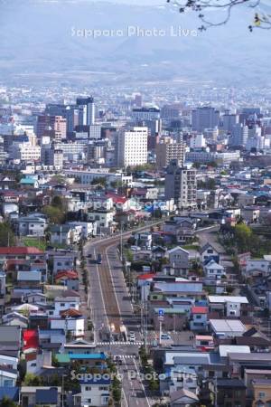 函館市街地と市電谷地頭駅と道