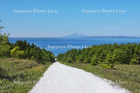 宗谷丘陵の白い道と利尻島