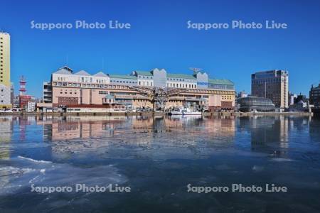 釧路フィッシャーマンズワーフMOOと釧路川の氷