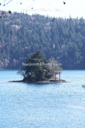 然別湖と弁天島　紅葉