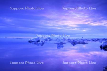流氷岬の朝の流氷とオホーツク海