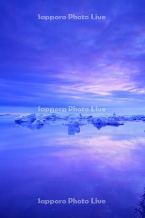 流氷岬の朝の流氷とオホーツク海
