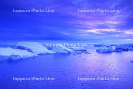 流氷岬の朝の流氷とオホーツク海