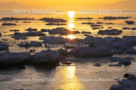 朝の流氷とオホーツク海