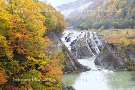 千鳥ケ滝と夕張川の紅葉