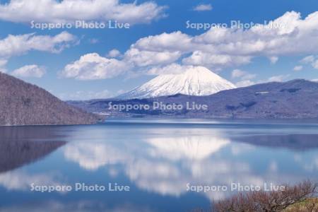 洞爺湖と羊蹄山と中島（左）