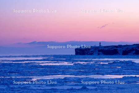 夜明けの能取岬と流氷