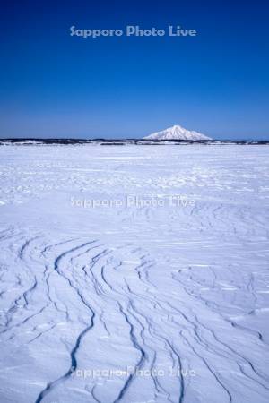 サロベツ原野の風紋と利尻島