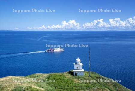 ペシ岬灯台とフェリー