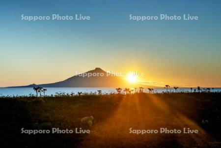 夕日と利尻島