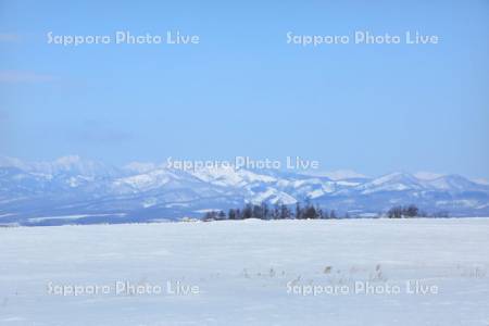 日高連山と雪原風景