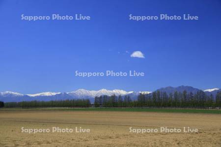 畑と青空　日高山脈