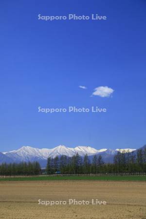 畑と青空　日高山脈