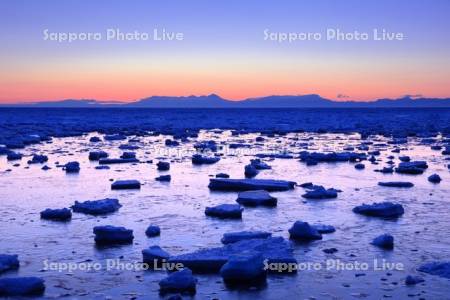 夜明けの知床連山と流氷