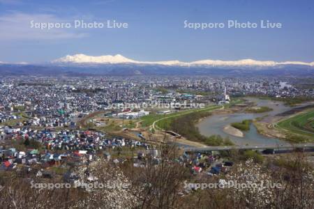 大雪山と石狩川旭川市街展望