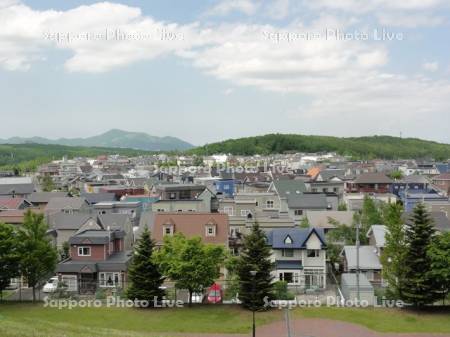 住宅街と藻岩山