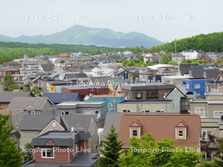 住宅街と藻岩山