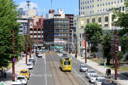 夏の西15丁目電停付近　札幌市電