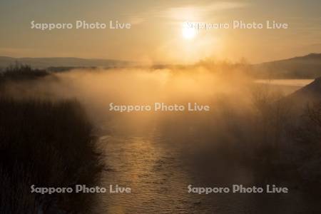 朝霧の尻別川