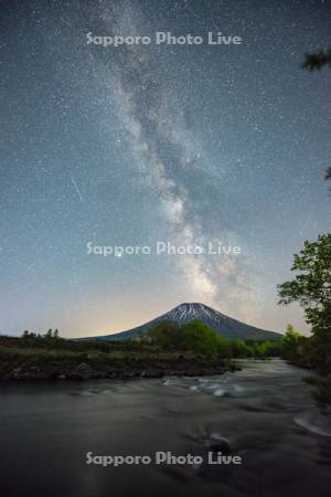 天の川と羊蹄山と尻別川