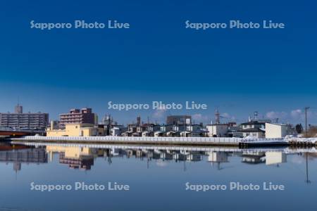 釧路川と住宅街