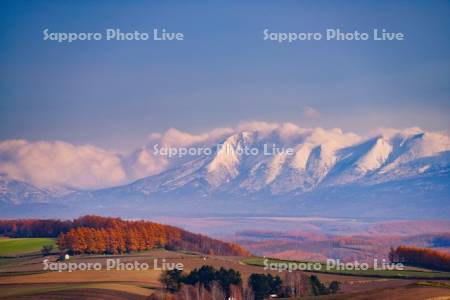 紅葉の丘と十勝岳連峰