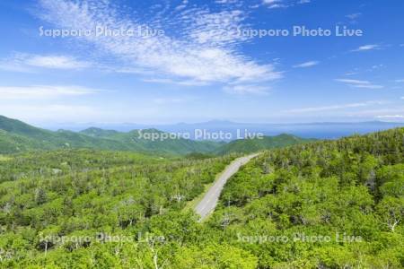 知床横断道路と国後島　国道334号線